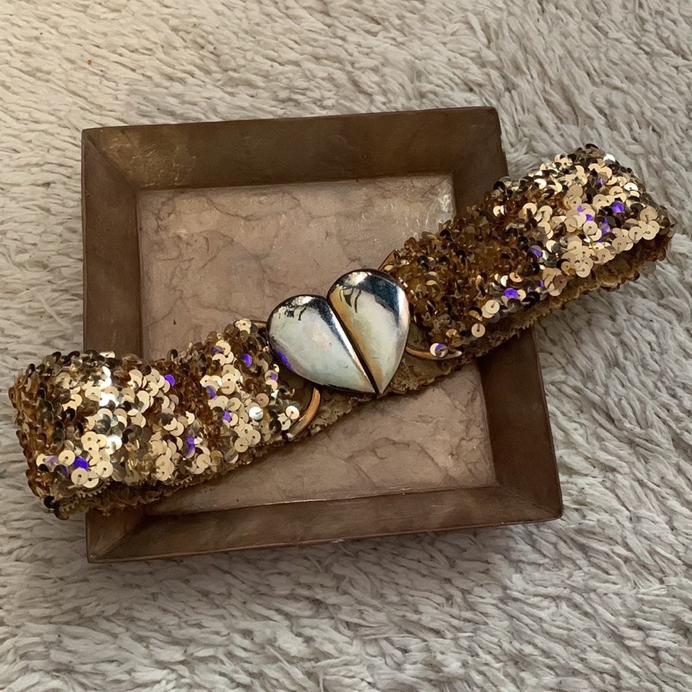 bebe Gold Sequin Heart Buckle Stretch Belt